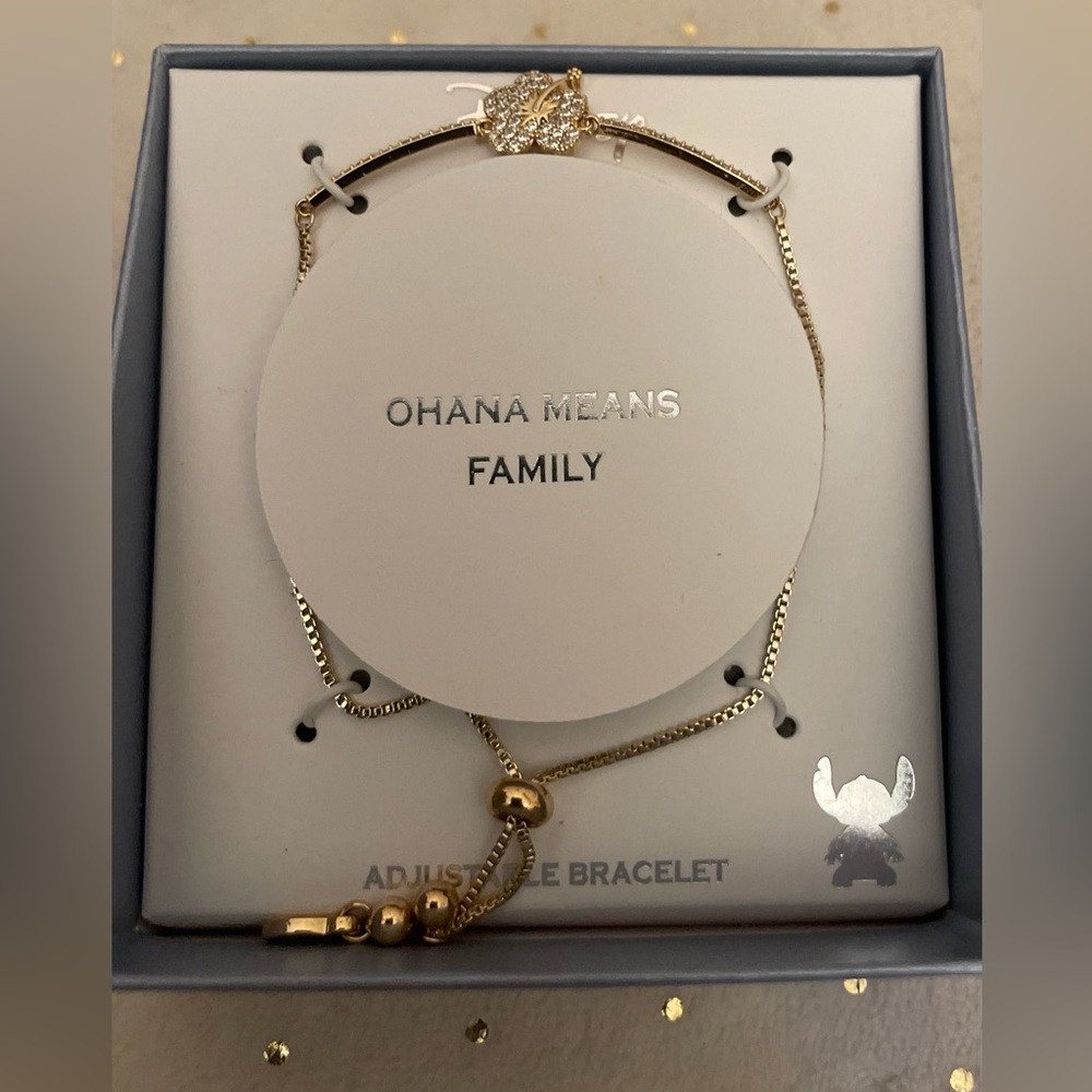NWB Disney Ohana 14K Gold STITCH Bracelet